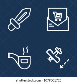 Premium set of outline vector icons. Such as money, bill, antique, transportation, smoke, finance, transport, flight, aircraft, fight, weapon, price, travel, battle, medieval, check, sharp, object