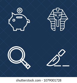 Premium set of outline vector icons. Such as piggy, egyptian, archeology, art, care, web, old, doctor, glass, pharaoh, hospital, clinic, pig, banking, sign, magnifier, search, cash, business, history
