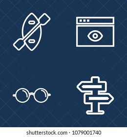 Premium set of outline vector icons. Such as eye, internet, marine, kayak, vision, sea, oar, modern, room, boat, optical, computer, travel, entrance, canoe, handle, rowing, window, view, sight, river