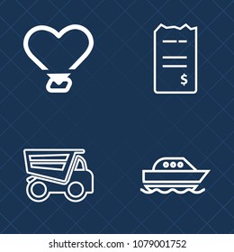 Premium set of outline vector icons. Such as credit, vehicle, pay, paper, travel, heart, graphic, financial, transportation, receipt, love, cruise, payment, invoice, transport, money, business, yacht