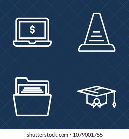 Premium set of outline vector icons. Such as ladder, staircase, academic, white, stair, climb, document, empty, notebook, up, technology, file, pc, education, school, stairway, college, portable, step