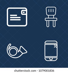 Premium set of outline vector icons. Such as business, communication, trumpet, cell, classical, shopping, bugle, touchscreen, equipment, home, cash, finance, jazz, dollar, relaxation, saxophone, phone
