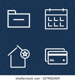 Premium set of outline vector icons. Such as event, archive, paperwork, buy, web, paper, credit, timetable, construction, apartment, file, sign, architecture, calendar, debit, work, office, house, day