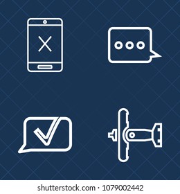Premium set of outline vector icons. Such as email, website, video, wire, chat, transport, speech, coaxial, connection, airport, war, communication, cord, fly, disconnect, fighter, airplane, air, tv