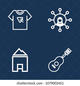 Premium set of outline vector icons. Such as mobile, building, drum, technology, architecture, fashion, style, musical, orchestra, acoustic, tshirt, tee, application, clothing, concert, apparel, phone