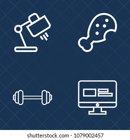 Premium set of outline vector icons. Such as burger, healthy, active, home, metal, workout, snack, training, website, light, fitness, furniture, business, modern, table, exercise, restaurant, fast