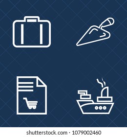 Premium set of outline vector icons. Such as journey, terminal, travel, store, military, luggage, arrival, ship, market, shopping, weapon, sea, war, navy, instrument, note, hammer, bag, wrench, drill