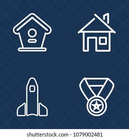 Premium set of outline vector icons. Such as building, season, prize, nature, win, wood, home, wooden, award, estate, reward, sport, shuttle, achievement, victory, orbit, house, decoration, birdhouse