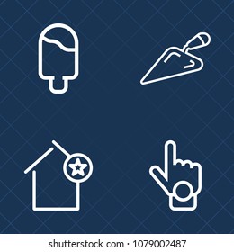 Premium set of outline vector icons. Such as strawberry, food, white, house, finger, ice, gesture, hand, dessert, home, chocolate, vanilla, hammer, apartment, rent, ice-cream, index, equipment, shovel