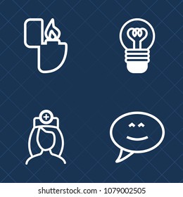 Premium set of outline vector icons. Such as communication, plastic, uniform, medical, hospital, medicine, care, lamp, concept, light, cigarette, health, bubble, lighter, electric, electricity, woman