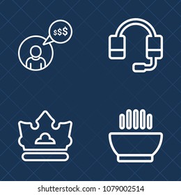 Premium set of outline vector icons. Such as cuisine, tasty, microphone, center, dinner, hot, technology, person, food, entertainment, princess, communication, professional, office, wood, king, sound
