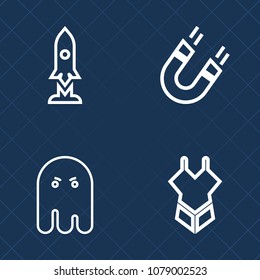 Premium set of outline vector icons. Such as force, attract, direction, fashion, rocket, satellite, death, technology, blue, physics, field, beach, sexy, north, ghost, launch, craft, spacecraft, woman