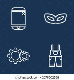 Premium set of outline vector icons. Such as wear, web, cellphone, men, theater, smart, protective, cell, party, mobile, sign, mask, jacket, traditional, graphic, action, masquerade, uniform, festival