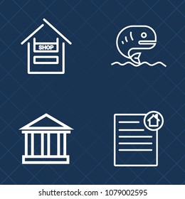 Premium set of outline vector icons. Such as house, customer, travel, cart, woman, supermarket, market, business, water, home, adult, consumer, investment, fish, fresh, healthy, summer, document, real