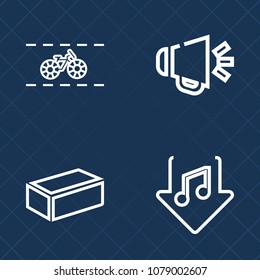 Premium set of outline vector icons. Such as bicycle, house, technology, web, chain, power, ride, media, pedal, wheel, loudspeaker, road, transport, architecture, transportation, brick, bike, player