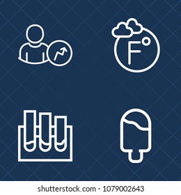 Premium set of outline vector icons. Such as vanilla, sweet, climate, chemical, lab, season, account, white, chart, medicine, report, degree, scale, temperature, celsius, research, web, hot, sign, ice
