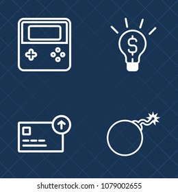 Premium set of outline vector icons. Such as business, technology, web, danger, coin, concept, creative, wealth, weapon, explosion, businessman, bulb, background, destruction, idea, investment, atomic