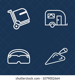 Premium set of outline vector icons. Such as van, diving, screwdriver, sign, traffic, suitcase, construction, water, mask, cargo, luggage, business, airplane, car, transport, right, journey, hammer