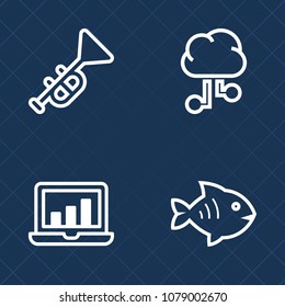 Premium set of outline vector icons. Such as internet, brass, fishing, information, classical, connection, analytics, food, jazz, mobile, communication, laptop, musical, analysis, business, bugle, bar