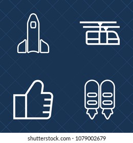 Premium set of outline vector icons. Such as railway, launch, web, system, orbit, electricity, galaxy, concept, travel, discovery, electric, spaceman, cable, mission, spaceship, sign, blue, shuttle, 