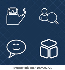 Premium set of outline vector icons. Such as office, chat, talk, food, tea, speech, drink, search, network, web, page, kettle, application, element, heat, boil, kitchen, bubble, hot, square, steel