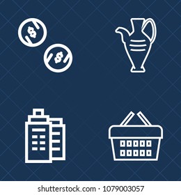 Premium set of outline vector icons. Such as art, pottery, house, vase, white, coin, money, dollar, business, bank, currency, sale, ceramic, buy, basket, finance, estate, modern, pot, rent, home, real