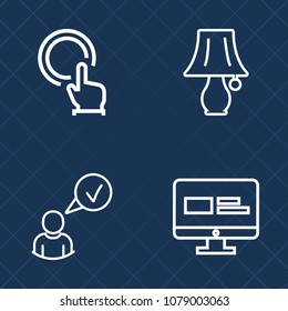Premium set of outline vector icons. Such as cursor, click, management, electricity, bright, online, button, site, push, web, profile, desk, switch, light, business, internet, data, security, page