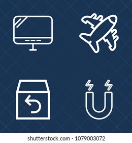 Premium set of outline vector icons. Such as computer, screen, truck, monitor, attraction, pole, internet, plane, device, order, desktop, service, package, tourism, transport, commercial, jet, magnet