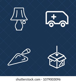 Premium set of outline vector icons. Such as ambulance, tool, electric, electricity, urgent, switch, interior, construction, furniture, instrument, service, internet, object, medical, table, health