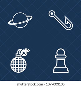 Premium set of outline vector icons. Such as star, fishing, danger, hook, orbit, cloud, rod, power, solar, astronomy, game, explode, horse, competition, challenge, galaxy, bait, chessboard, system