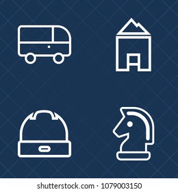 Premium set of outline vector icons. Such as residential, traffic, piece, vehicle, success, hat, road, horse, white, transport, building, game, fashion, style, cap, head, motion, play, competition