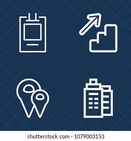 Premium set of outline vector icons. Such as exit, real, home, building, navigation, vintage, sign, map, up, house, retro, business, premium, estate, web, modern, upstairs, emblem, label, construction