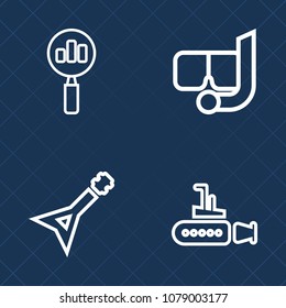 Premium set of outline vector icons. Such as sign, find, sport, equipment, guitar, musical, beach, ship, fish, water, boat, black, deep, music, diving, white, undersea, electric, leisure, musician