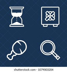 Premium set of outline vector icons. Such as leg, find, sandwich, food, time, measure, chicken, measurement, system, hourglass, protection, lock, minute, glass, fast, banking, magnifier, door, burger