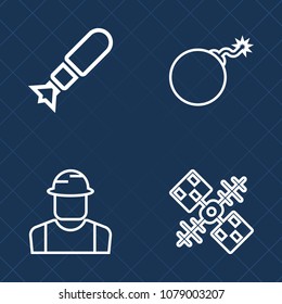 Premium set of outline vector icons. Such as signal, solar, graphic, missile, professional, hat, people, bomb, explode, background, science, explosion, space, work, death, rocket, communication, job
