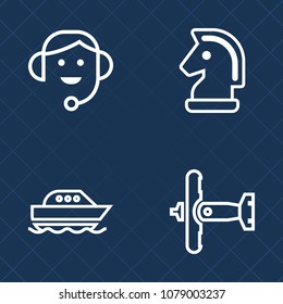 Premium set of outline vector icons. Such as transport, piece, flight, black, business, plane, communication, customer, water, white, speed, play, success, people, technology, sign, vessel, woman, fly