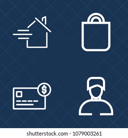 Premium Set Of Outline Vector Icons. Such As Money, Male, Fashion, Casual, Plastic, Box, Purchase, People, Apartment, Sale, Xmas, Balance, Holiday, Real, Give, Account, Payment, Bank, Estate, Surprise