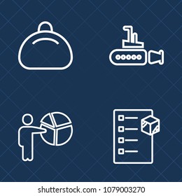 Premium set of outline vector icons. Such as ocean, leather, presentation, background, business, accessory, boat, nature, shipping, fish, deep, group, modern, warehouse, sea, dive, businessman, cargo