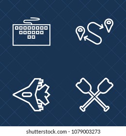 Premium set of outline vector icons. Such as water, sea, pc, sky, work, rowing, internet, map, flight, information, travel, airliner, direction, location, transportation, point, position, computer