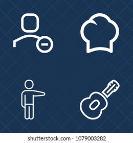 Premium set of outline vector icons. Such as uniform, kitchen, occupation, professional, sign, business, chief, showing, web, rock, person, people, male, pointing, white, hand, man, user, delete, hat