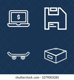 Premium set of outline vector icons. Such as board, skateboarder, keyboard, furniture, skateboard, business, disk, urban, mobile, floppy, display, street, active, storage, style, skateboarding, file