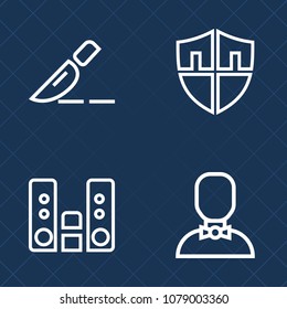Premium set of outline vector icons. Such as secure, health, medical, play, plastic, video, safety, operation, button, clinic, business, surgery, security, social, guard, music, player, protection
