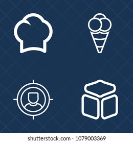 Premium set of outline vector icons. Such as crm, sundae, man, sweet, summer, targeting, occupation, marketing, male, cold, element, food, concept, square, chief, person, customer, snack, sign, target
