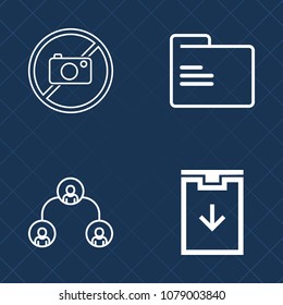 Premium set of outline vector icons. Such as chart, warning, teamwork, management, ban, paper, interface, photography, document, office, manager, object, people, sign, network, folder, navigation, no