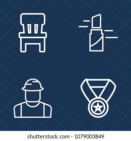 Premium set of outline vector icons. Such as winner, comfortable, prize, pink, builder, make-up, reward, trophy, beauty, red, fashion, achievement, victory, professional, worker, success, beautiful