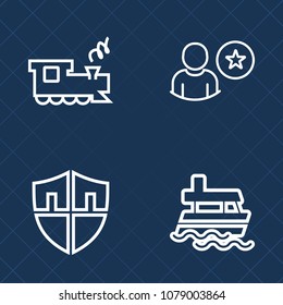 Premium set of outline vector icons. Such as nautical, website, profile, ship, boat, track, mock-up, vehicle, travel, sea, star, safe, railroad, station, web, technology, shield, shipping, journey