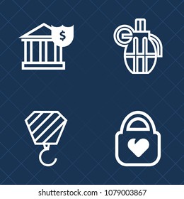 Premium set of outline vector icons. Such as grenade, explosive, bag, equipment, weapon, metal, dangerous, coin, modern, danger, object, accessory, travel, finance, economy, armed, industry, style