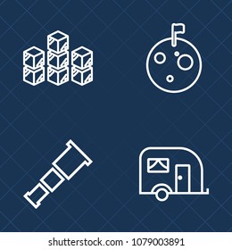 Premium set of outline vector icons. Such as building, shipping, storehouse, business, science, van, astronaut, moon, planet, road, watching, cargo, dark, delivery, car, vehicle, store, space, night