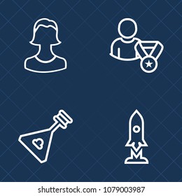 Premium set of outline vector icons. Such as social, profile, rocket, craft, human, concert, music, people, star, person, mock-up, old, technology, science, space, shuttle, galaxy, widget, sound, face