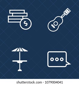 Premium set of outline vector icons. Such as orchestra, table, counter, flute, concert, acoustic, money, dark, finance, music, musical, business, sound, investment, bank, dollar, bar, restaurant, web